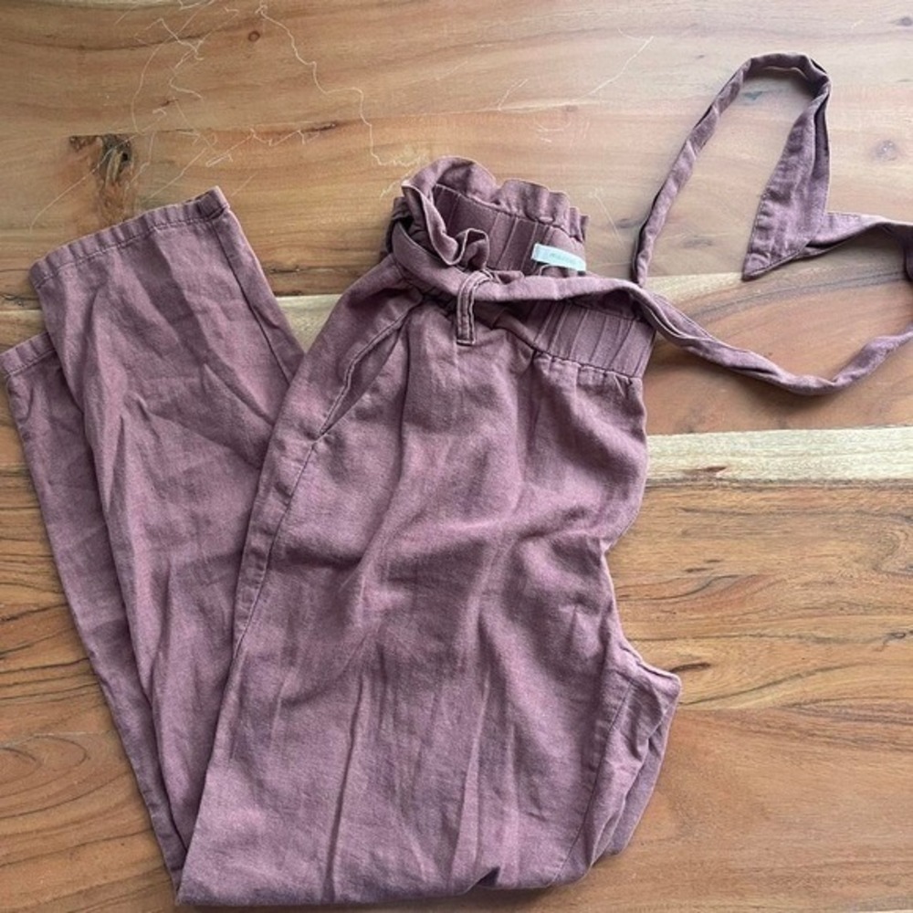 Maurices Linen Blend Paperbag Pants Womens Small Brown Mauve High Rise Tapered